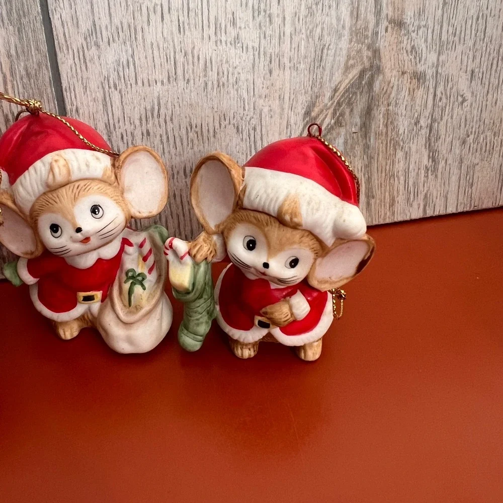 Homco Vintage Christmas Mouse Ornaments Set of 3 Ceramic Santa Mice 5252 Red